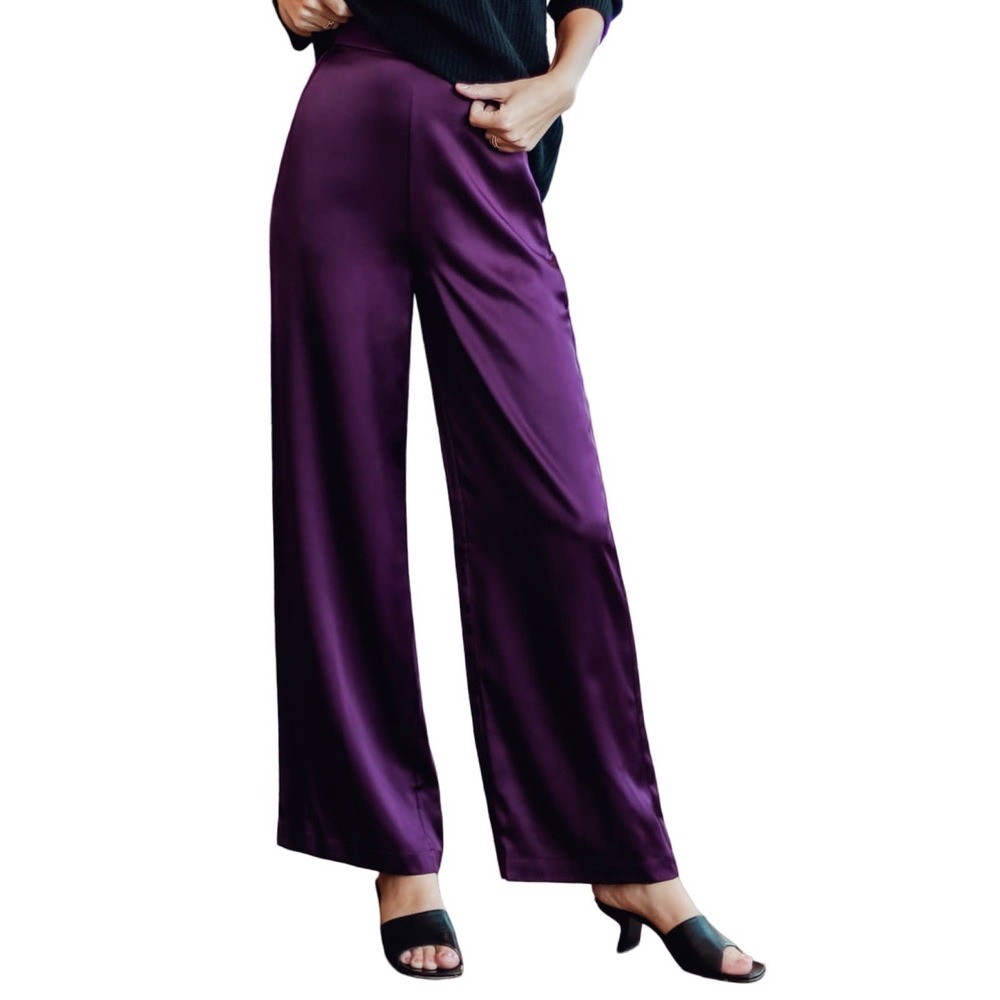 Ravella Women's Purple Vicenza Pure Silk Wide Leg Pants Size Small
